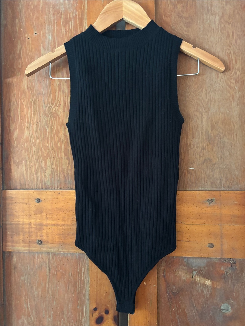035-Altar'd State Black Ribbed Mock-Neck Sleeveless Kids Bodysuit